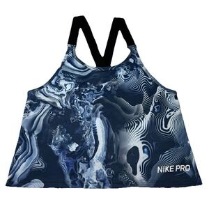 Women's Small Nike Pro Ocean Coral Map Print Training Tank Top Blue Dri-Fit